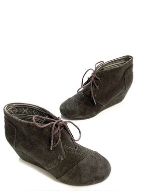 TOMS Gray Wedge Lace Up Booties 6.5
